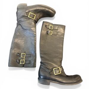 Jimmy Choo 9.5 (40) GUC “YULE” Black Leather Knee-High Buckle Boots